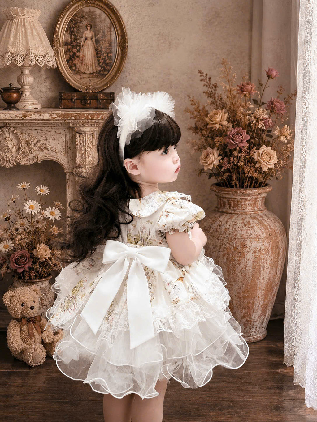 Bunny Belle Lolita Dress0-5Y | Peter Pan Collar Baby Dress with Tulle | Birthday & Photoshoot Outfit