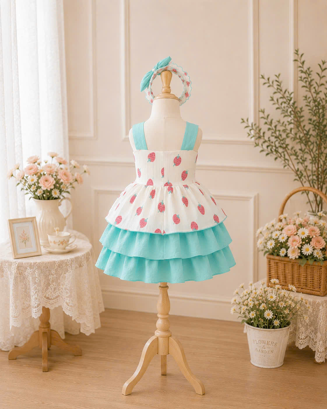Strawberry Bliss Lolita Dress 0–4Y | Ruffle Baby Dress with Headband | Spring & Photoshoot Outfit