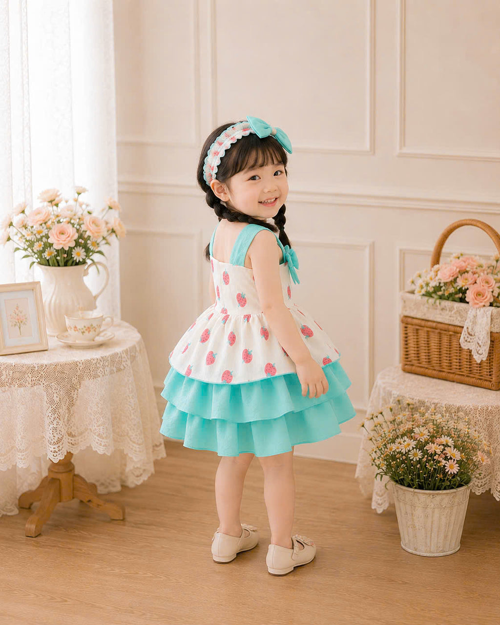Strawberry Bliss Lolita Dress 0–4Y | Ruffle Baby Dress with Headband | Spring & Photoshoot Outfit