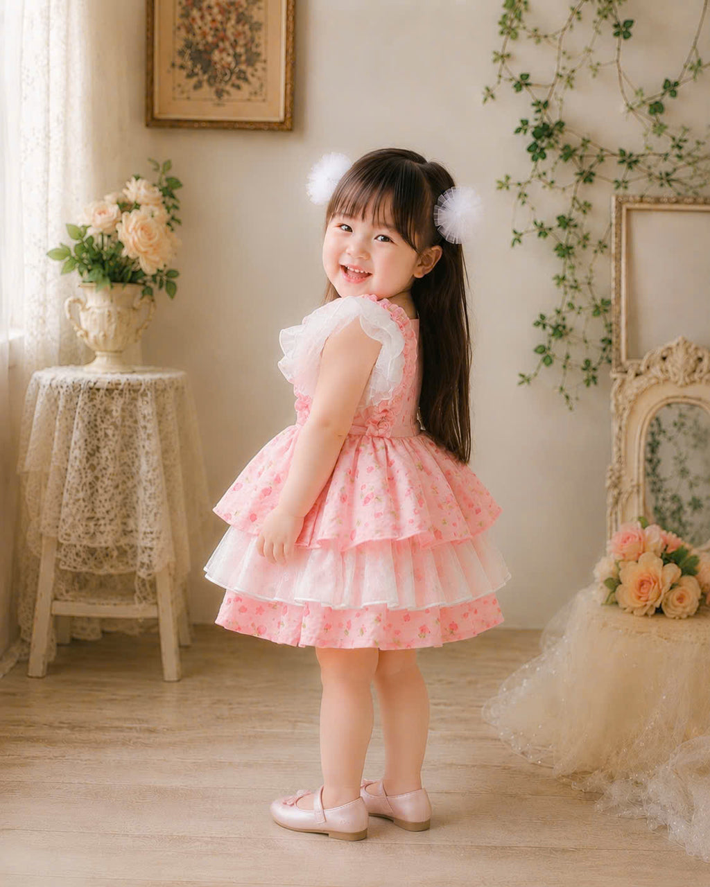 Peach Blossom Baby Dress Set 0-2Y | Floral Summer Dress with Bloomers | Photoshoot & Outing Outfit