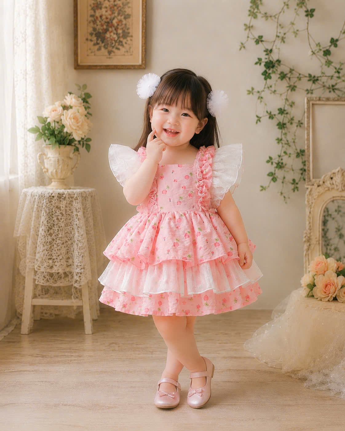 Peach Blossom Baby Dress Set 0-2Y | Floral Summer Dress with Bloomers | Photoshoot & Outing Outfit