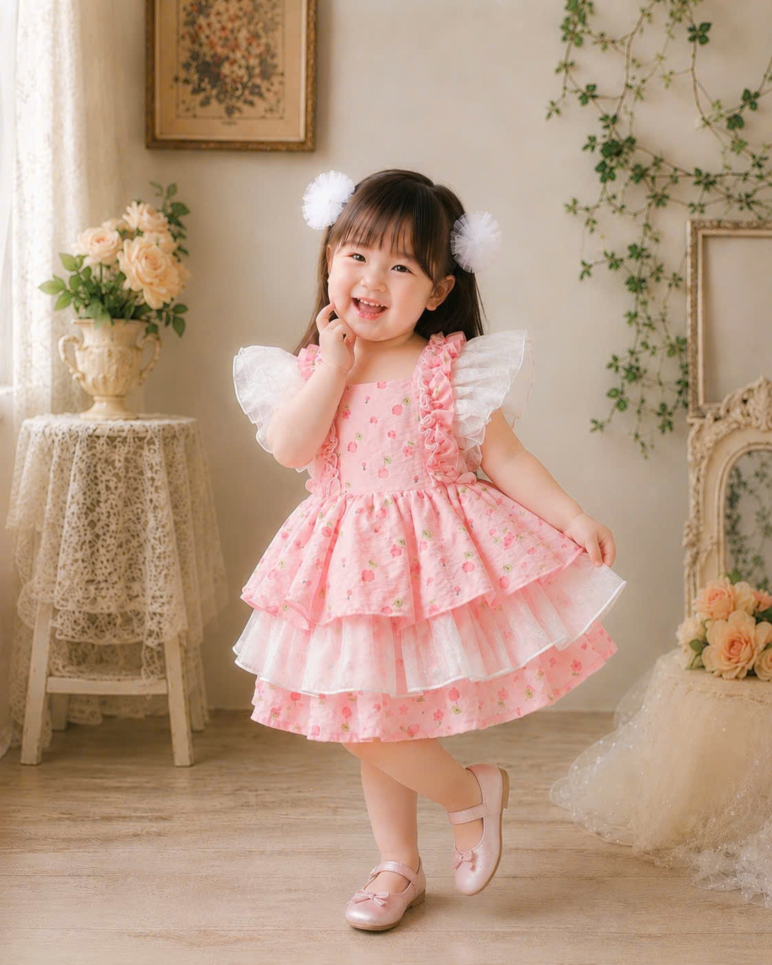 Peach Blossom Baby Dress Set 0-2Y | Floral Summer Dress with Bloomers | Photoshoot & Outing Outfit