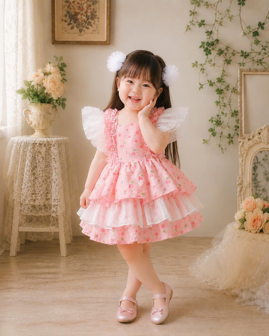 Peach Blossom Baby Dress Set 0-2Y | Floral Summer Dress with Bloomers | Photoshoot & Outing Outfit