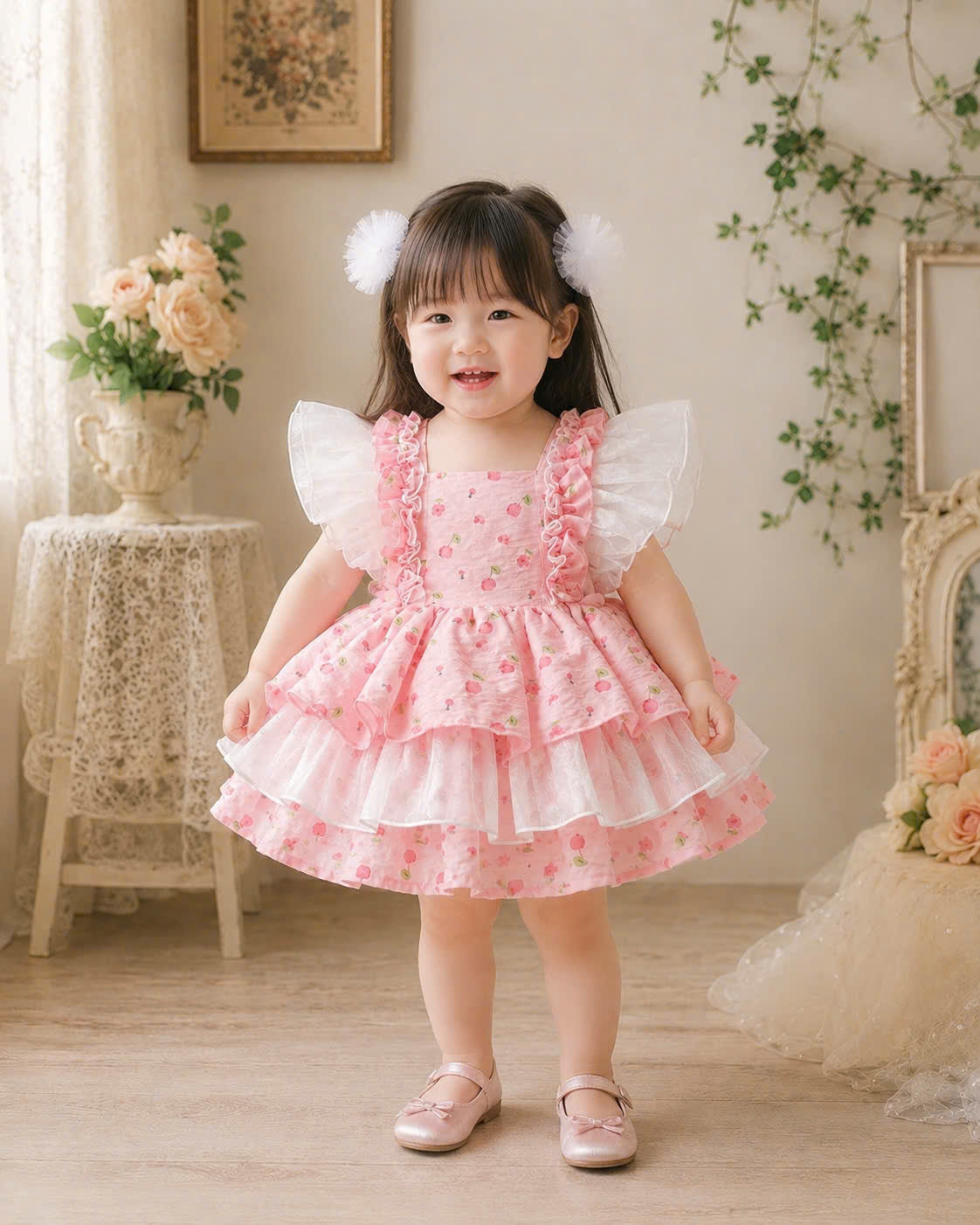 Peach Blossom Baby Dress Set 0-2Y | Floral Summer Dress with Bloomers | Photoshoot & Outing Outfit
