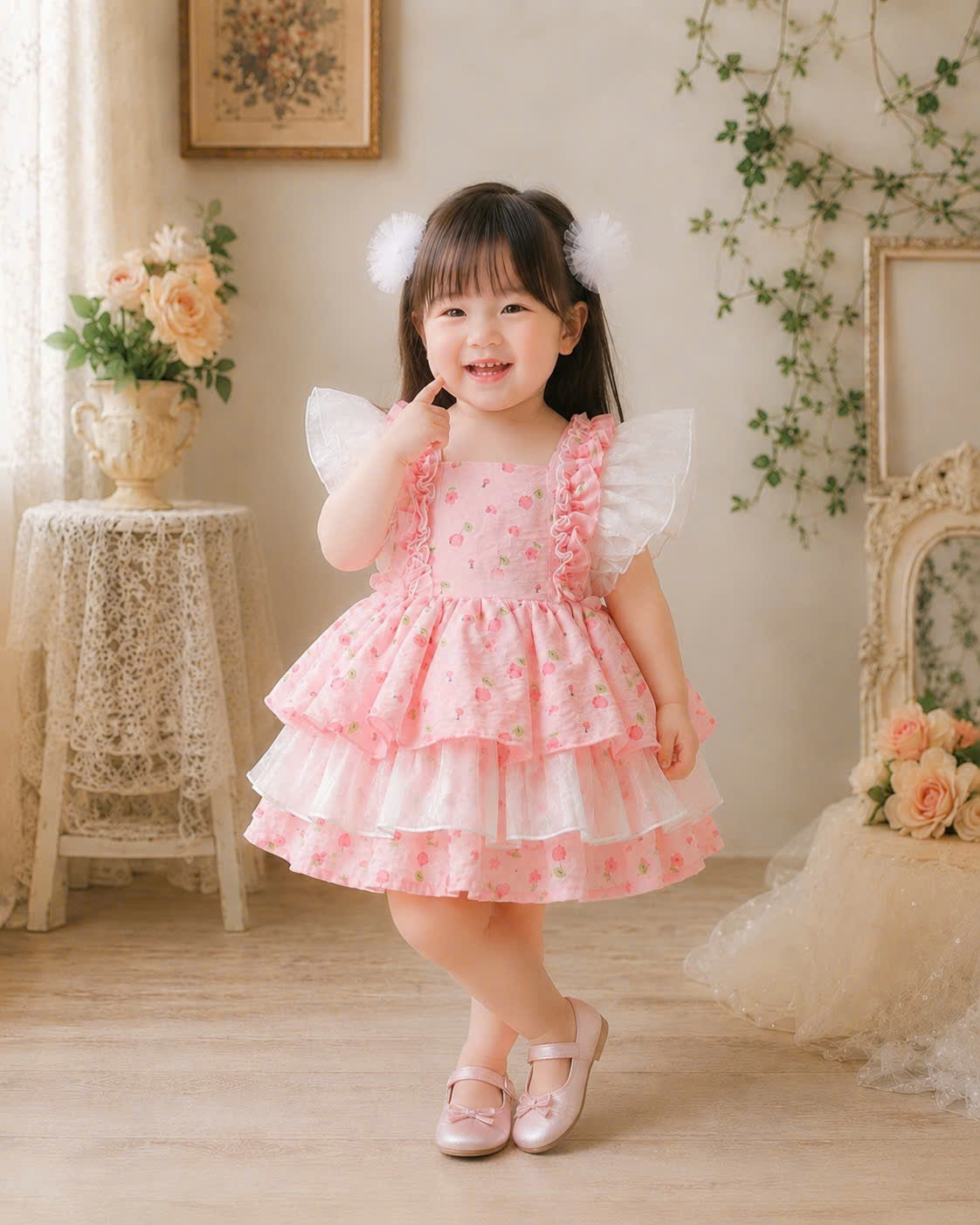 Peach Blossom Baby Dress Set 0-2Y | Floral Summer Dress with Bloomers | Photoshoot & Outing Outfit