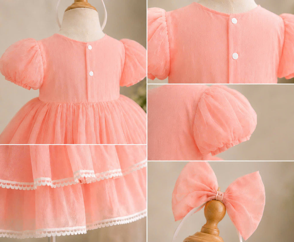 Petal Whimsy Dress 3M-2Y | Ruffle Lace Baby Dress | Beige & Pink Photoshoot Outfit