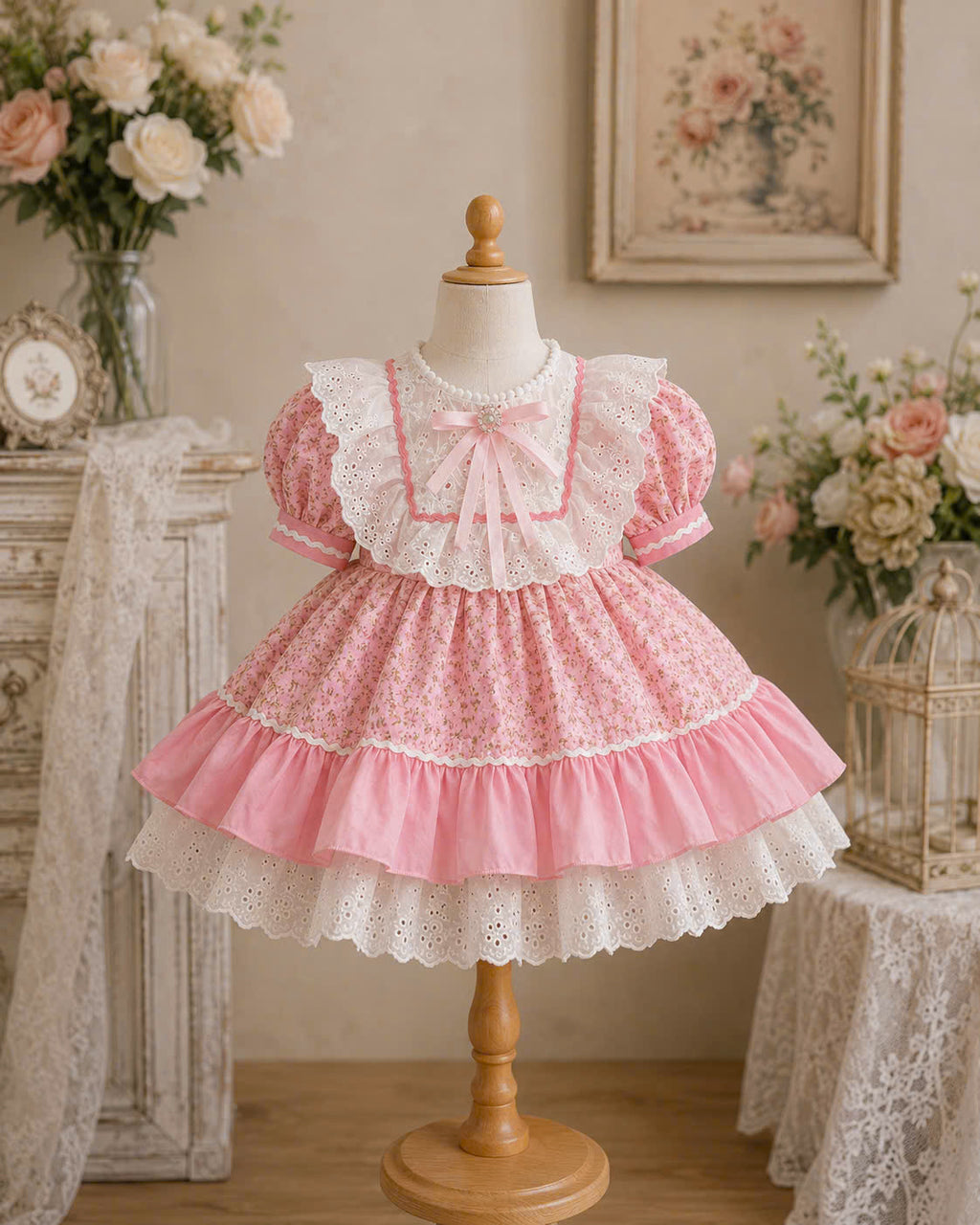 Sweet Pink Lolita Princess Dress 0-3Y | Floral Lace Baby Dress | Birthday & Photoshoot Outfit