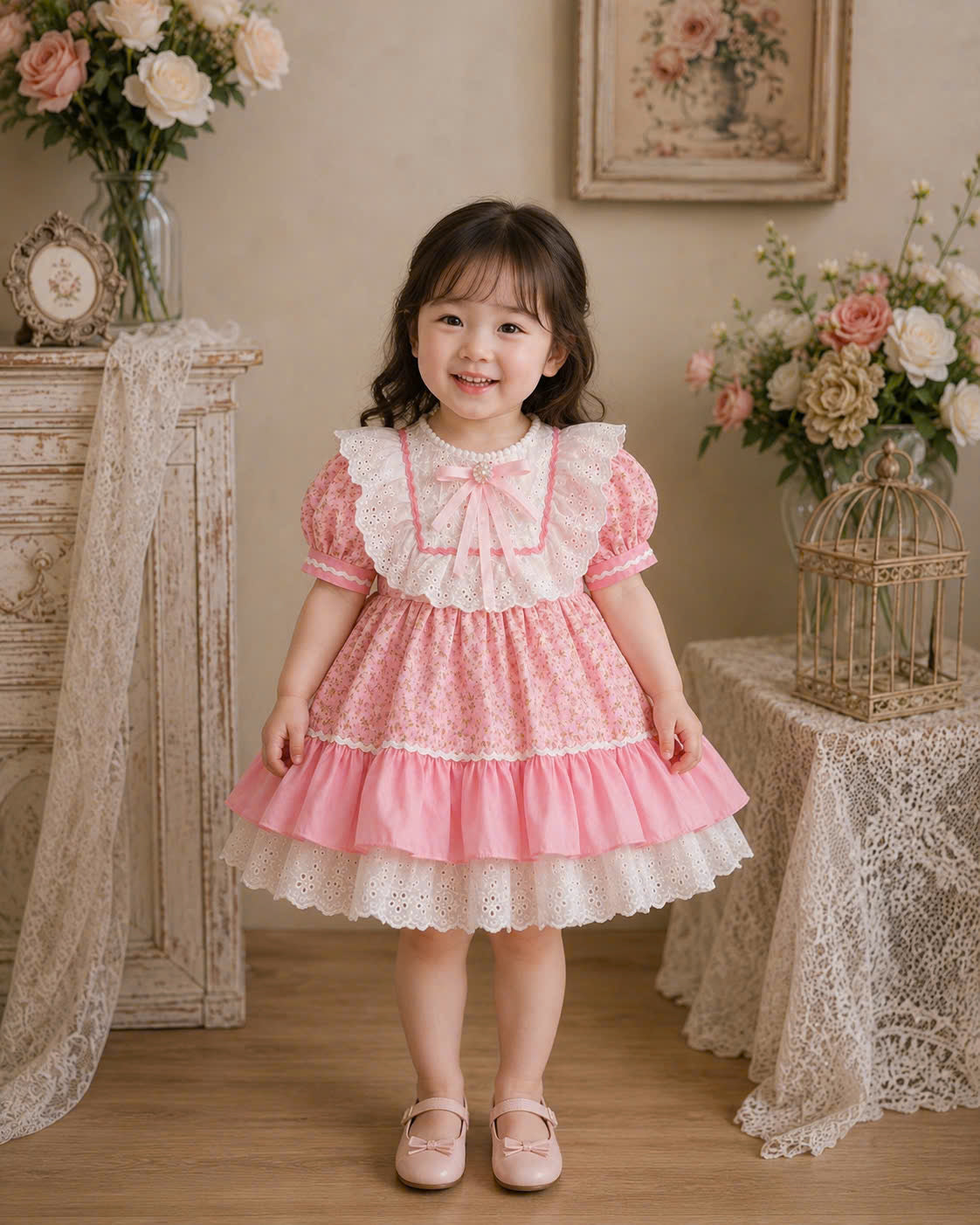 Sweet Pink Lolita Princess Dress 0-3Y | Floral Lace Baby Dress | Birthday & Photoshoot Outfit