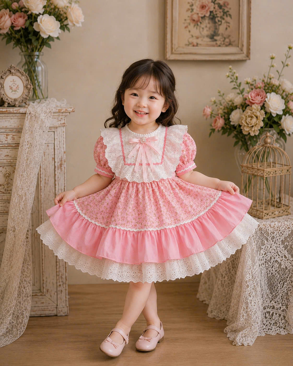 Sweet Pink Lolita Princess Dress 0-3Y | Floral Lace Baby Dress | Birthday & Photoshoot Outfit