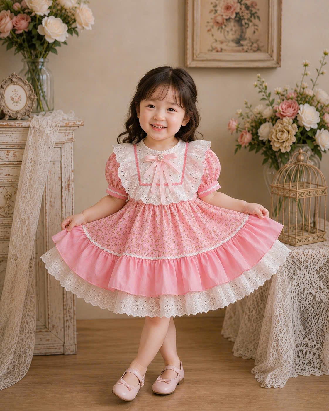 Sweet Pink Lolita Princess Dress 0-3Y | Floral Lace Baby Dress | Birthday & Photoshoot Outfit