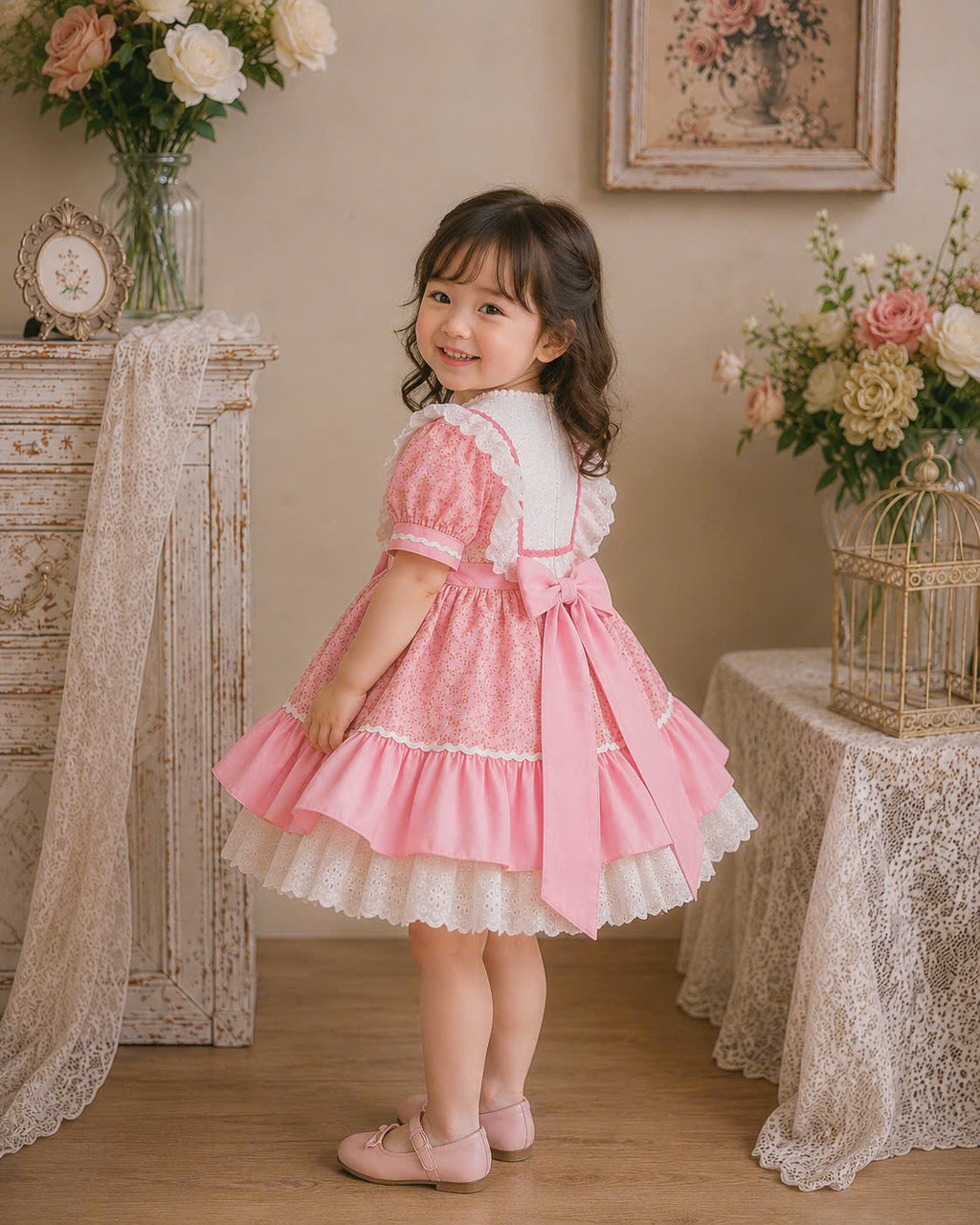 Sweet Pink Lolita Princess Dress 0-3Y | Floral Lace Baby Dress | Birthday & Photoshoot Outfit