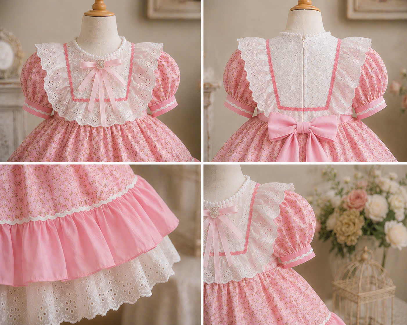 Sweet Pink Lolita Princess Dress 0-3Y | Floral Lace Baby Dress | Birthday & Photoshoot Outfit