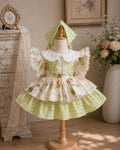 Bunny Garden Lolita Dress 3M-3Y | Green Gingham Baby Dress with Headscarf | Easter & Photoshoot Outfit