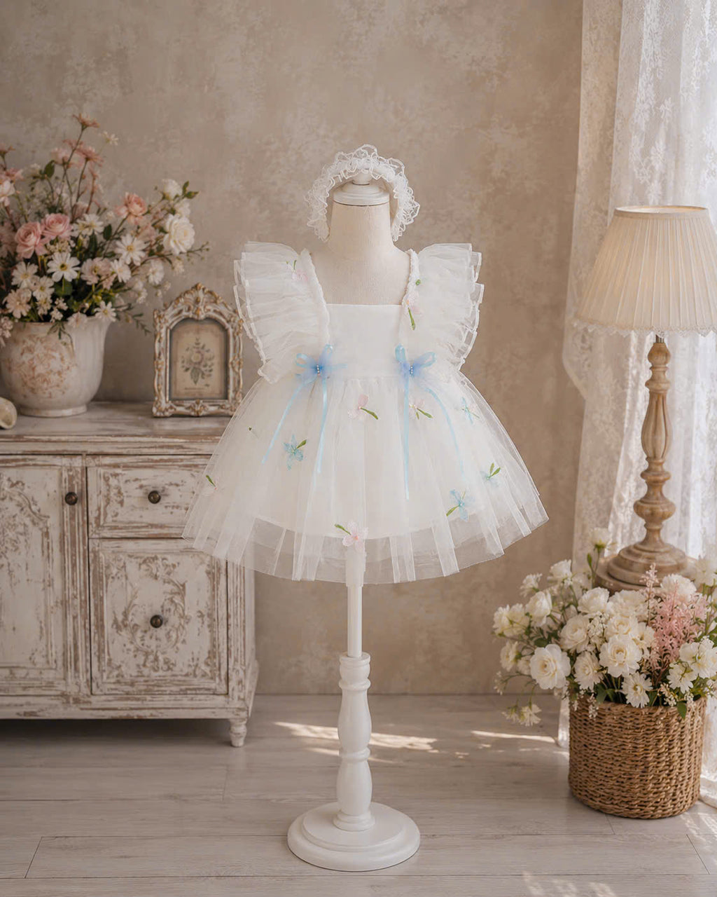 Blue Blossom Fairy Lolita Dress Set 0-2Y | Tulle Baby Dress with Bloomers & Headband | Birthday & Photoshoot Outfit