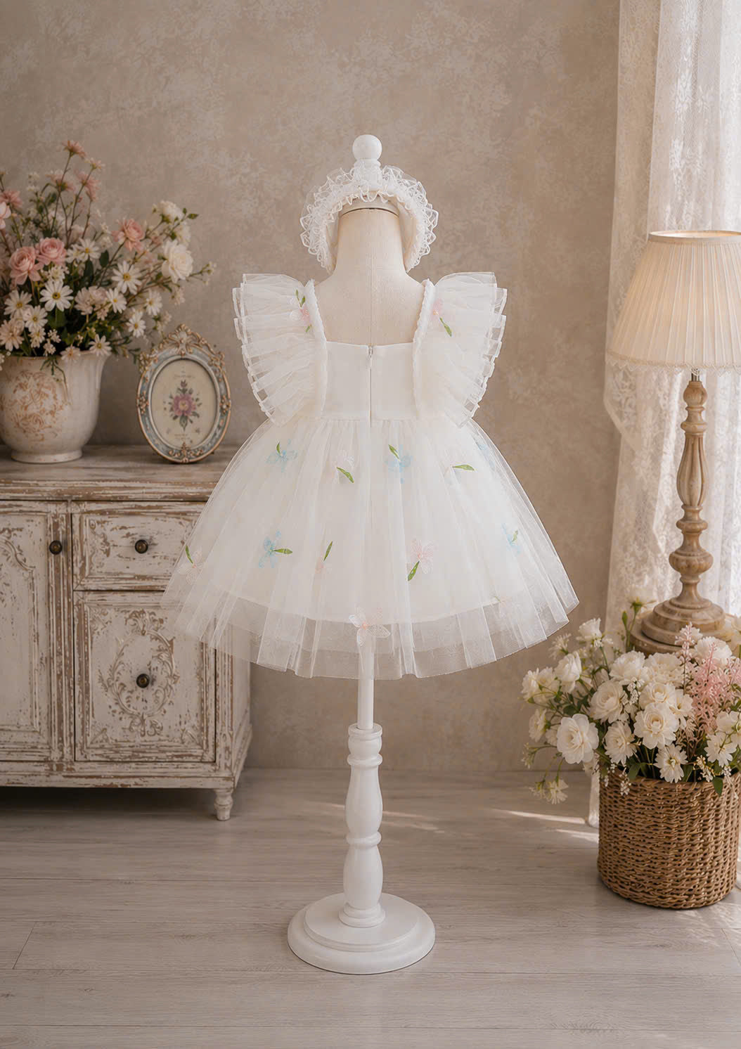 Blue Blossom Fairy Lolita Dress Set 0-2Y | Tulle Baby Dress with Bloomers & Headband | Birthday & Photoshoot Outfit