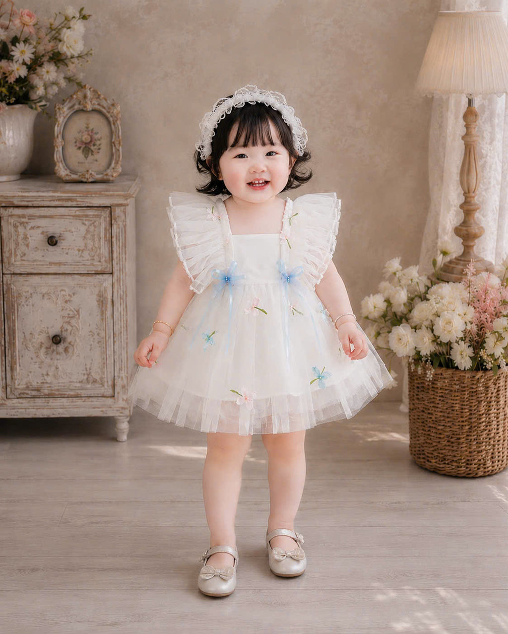 Blue Blossom Fairy Lolita Dress Set 0-2Y | Tulle Baby Dress with Bloomers & Headband | Birthday & Photoshoot Outfit