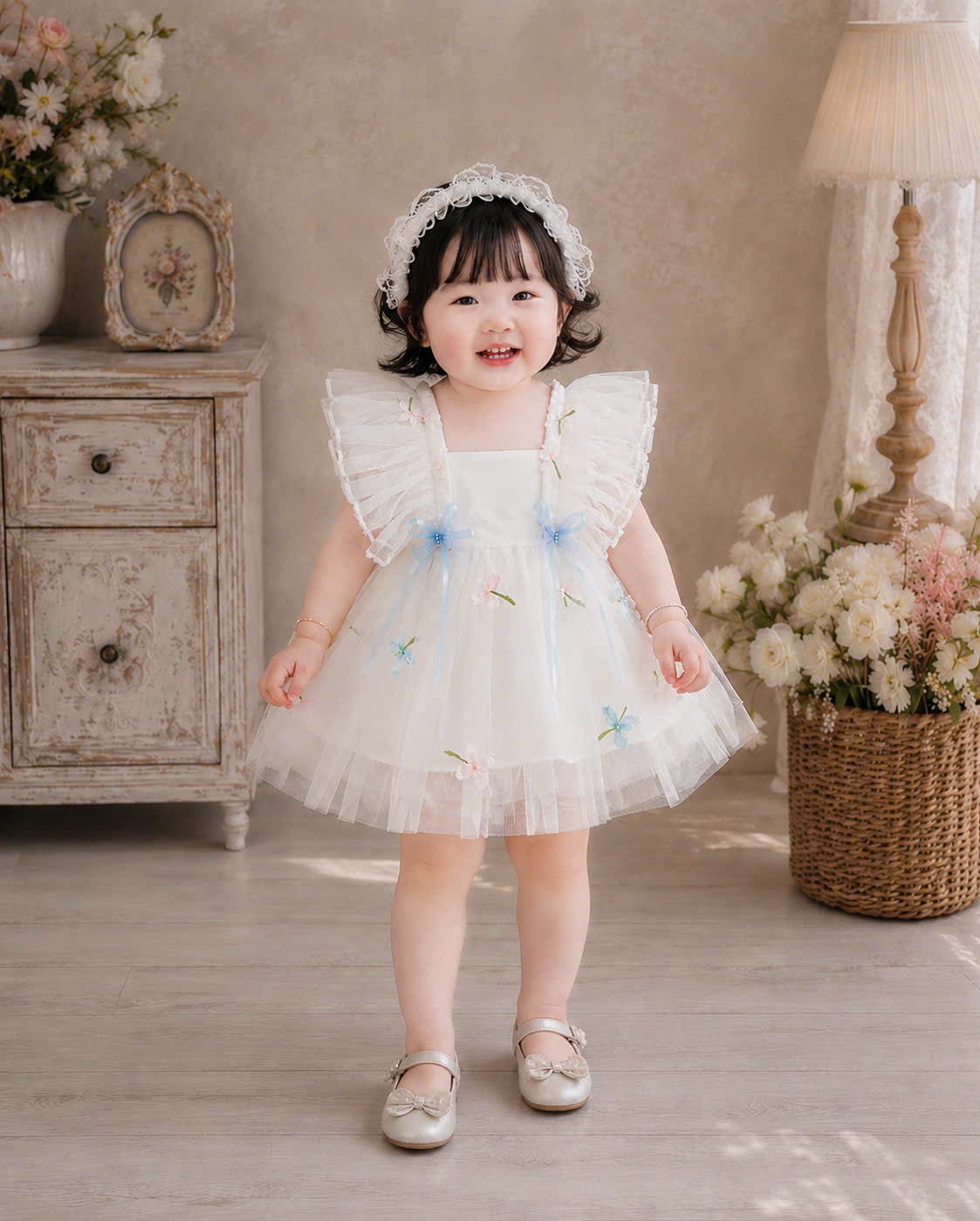 Blue Blossom Fairy Lolita Dress Set 0-2Y | Tulle Baby Dress with Bloomers & Headband | Birthday & Photoshoot Outfit