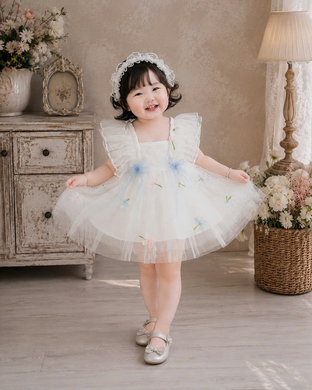 Blue Blossom Fairy Lolita Dress Set 0-2Y | Tulle Baby Dress with Bloomers & Headband | Birthday & Photoshoot Outfit