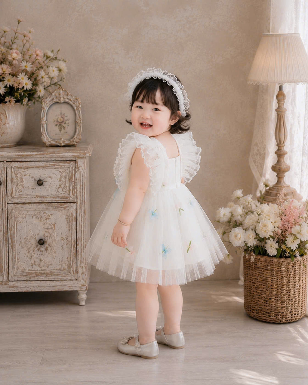 Blue Blossom Fairy Lolita Dress Set 0-2Y | Tulle Baby Dress with Bloomers & Headband | Birthday & Photoshoot Outfit