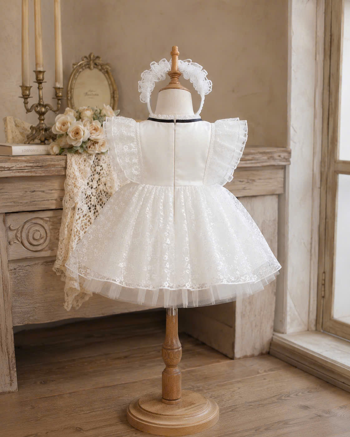 Dreamy White Lace Lolita Set 3M-3Y | Baby Dress with Bloomer & Headband | Birthday & Photoshoot Outfit