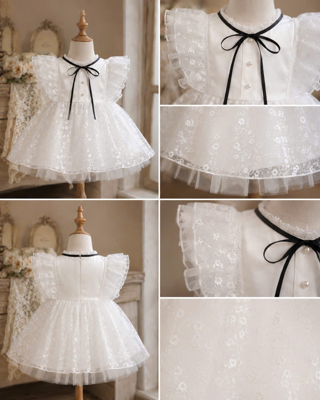 Dreamy White Lace Lolita Set 3M-3Y | Baby Dress with Bloomer & Headband | Birthday & Photoshoot Outfit