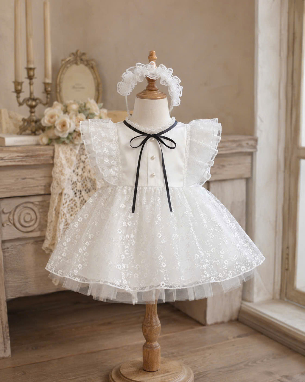 Dreamy White Lace Lolita Set 3M-3Y | Baby Dress with Bloomer & Headband | Birthday & Photoshoot Outfit