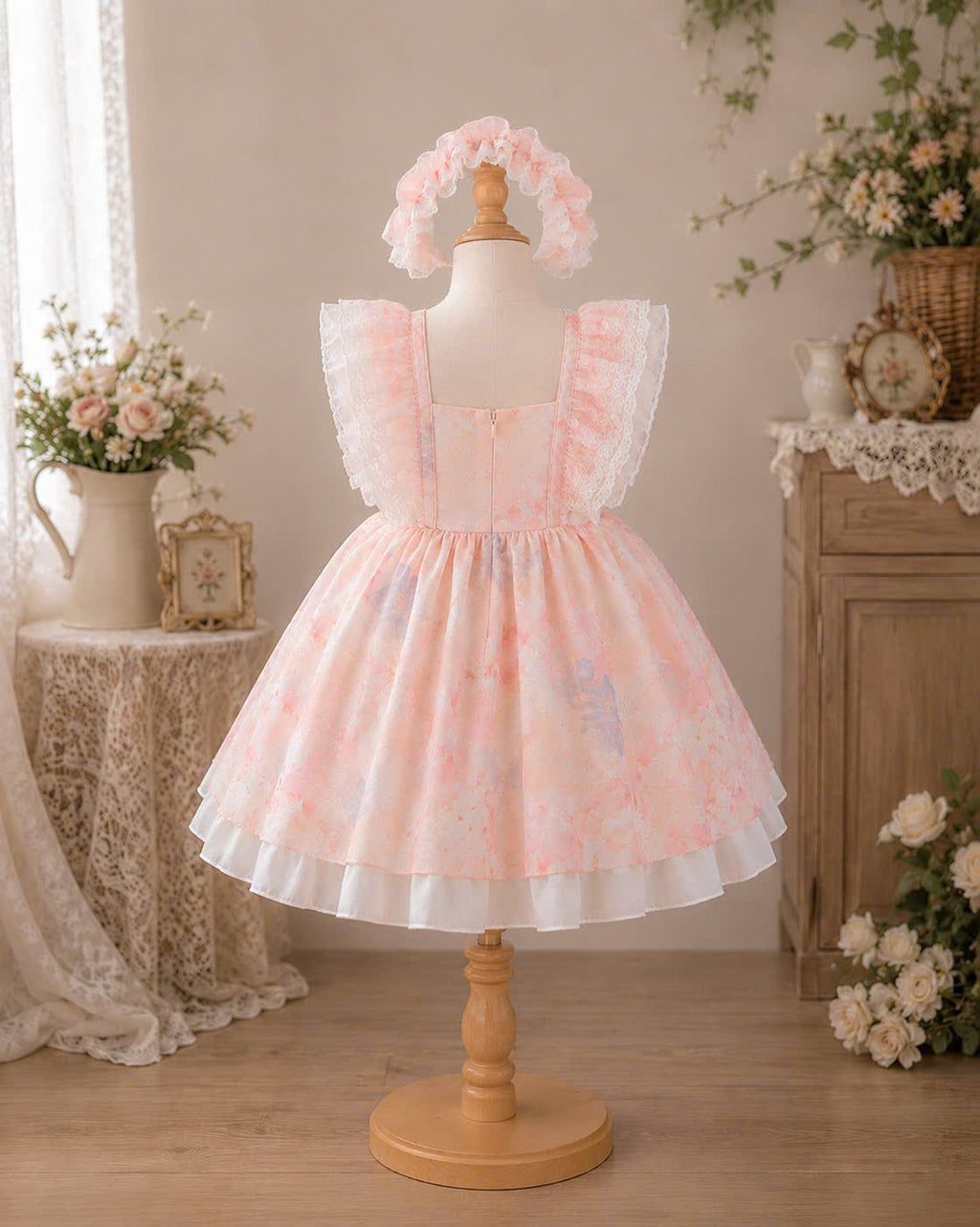 Spring Blossom Baby Dress 3M–3Y | Watercolour Floral Dress with Bloomers & Headband | Photoshoot Outfit