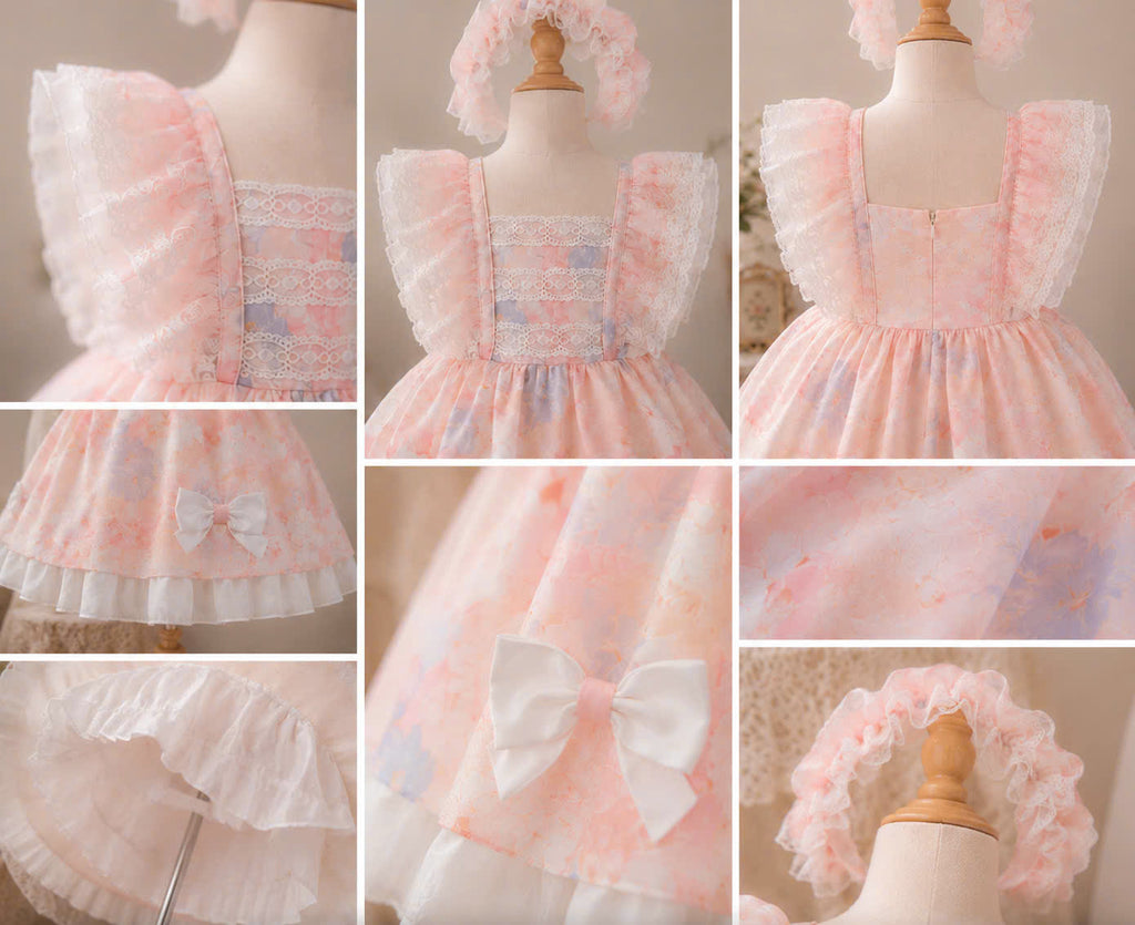 Spring Blossom Baby Dress 3M–3Y | Watercolour Floral Dress with Bloomers & Headband | Photoshoot Outfit