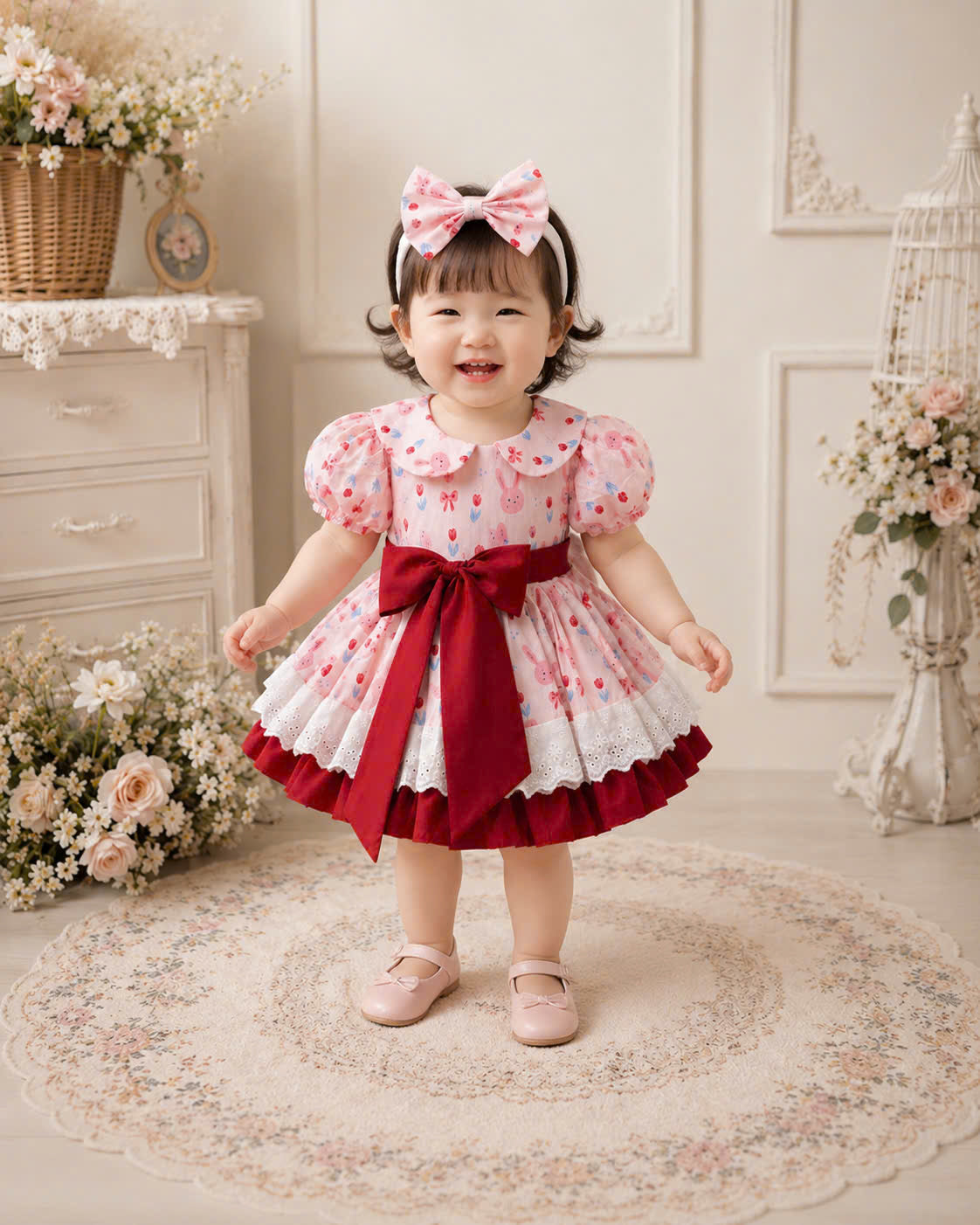 Tulip Bunny Lolita Dress 3M-2Y | Spring Baby Dress with Tie Bow | Photoshoot & Party Outfit