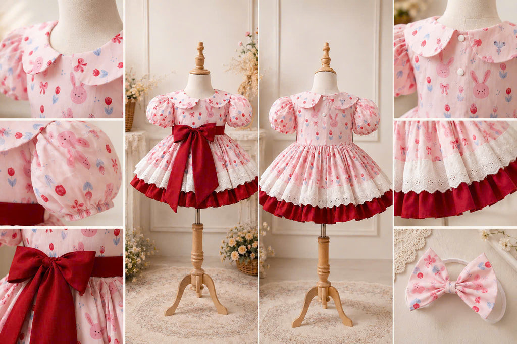 Tulip Bunny Lolita Dress 3M-2Y | Spring Baby Dress with Tie Bow | Photoshoot & Party Outfit