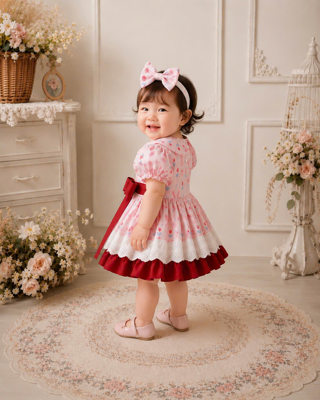 Tulip Bunny Lolita Dress 3M-2Y | Spring Baby Dress with Tie Bow | Photoshoot & Party Outfit