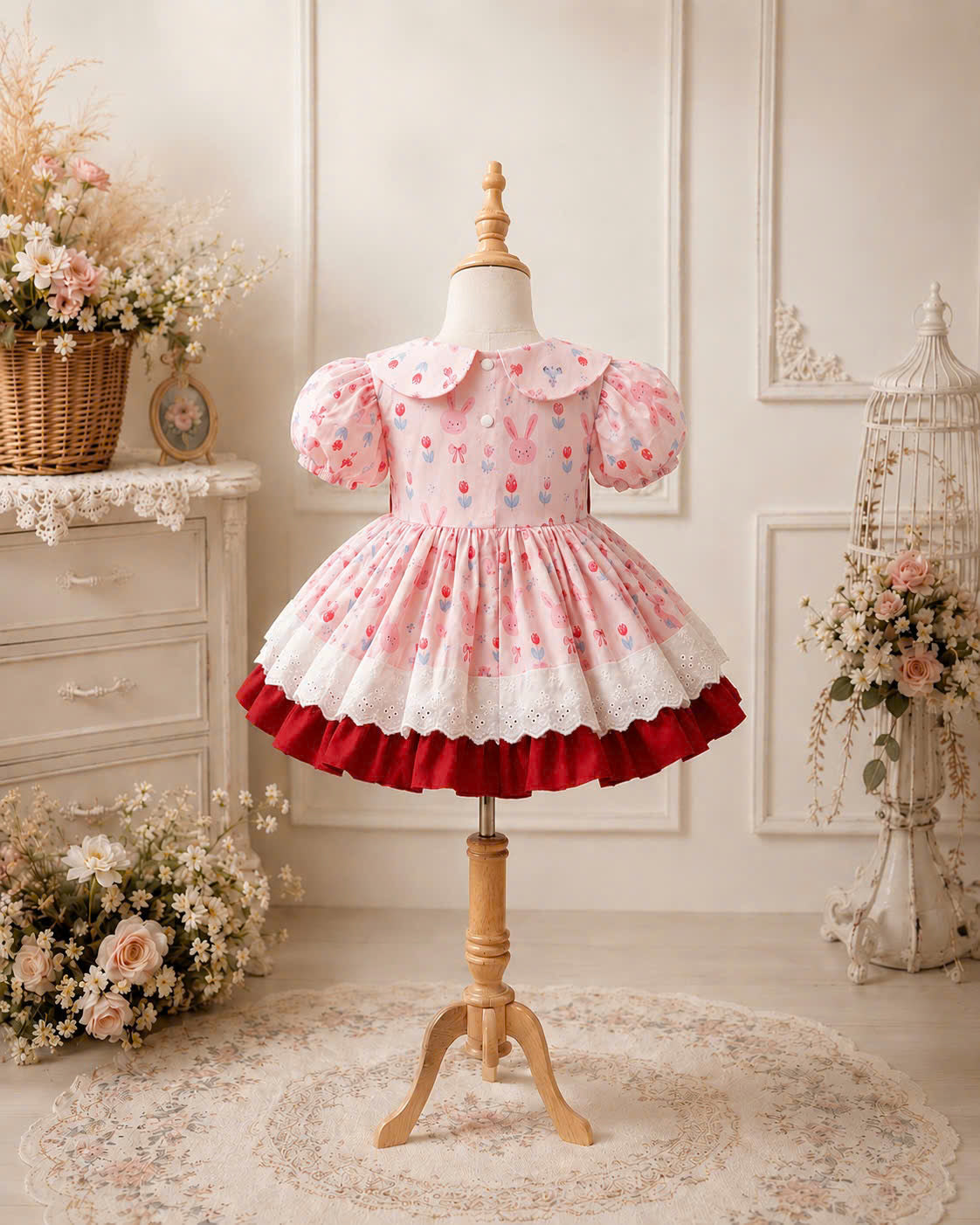Tulip Bunny Lolita Dress 3M-2Y | Spring Baby Dress with Tie Bow | Photoshoot & Party Outfit