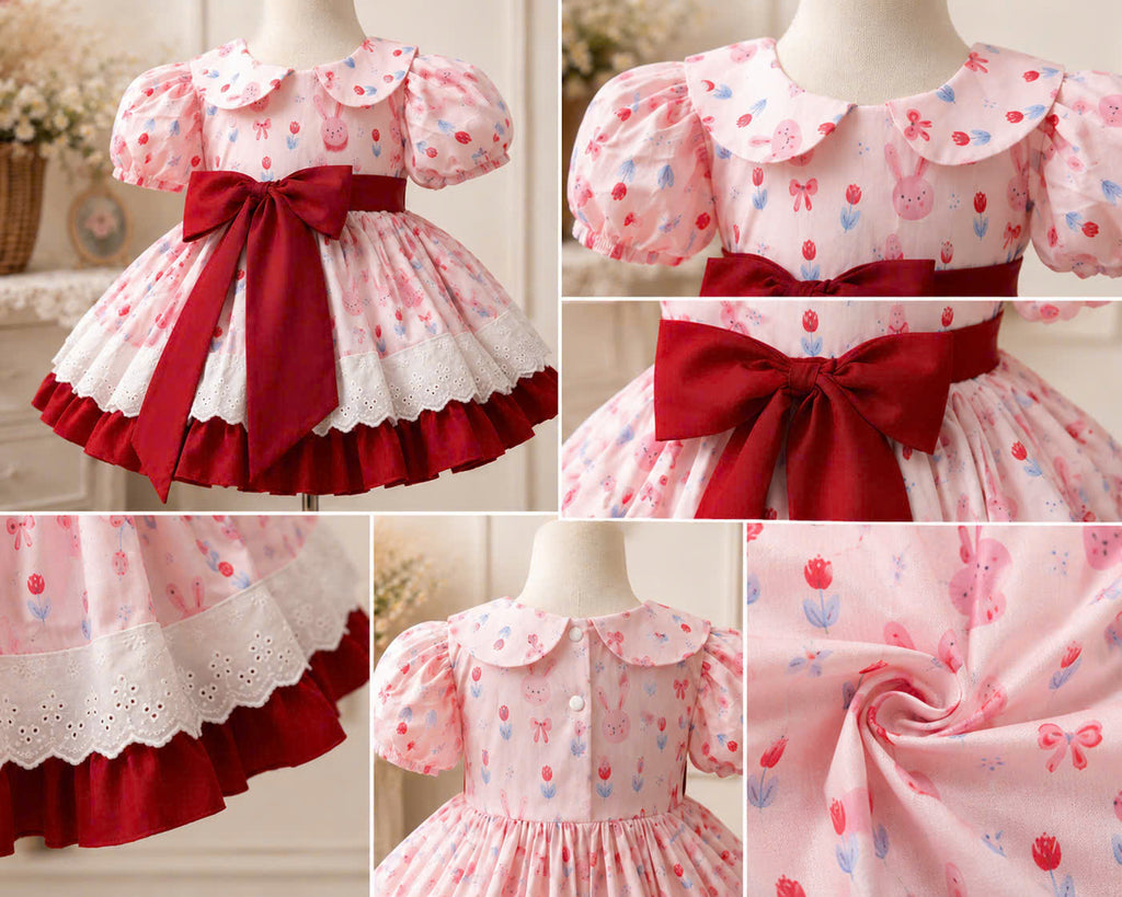 Tulip Bunny Lolita Dress 3M-2Y | Spring Baby Dress with Tie Bow | Photoshoot & Party Outfit