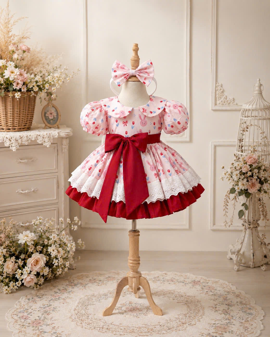 Tulip Bunny Lolita Dress 3M-2Y | Spring Baby Dress with Tie Bow | Photoshoot & Party Outfit