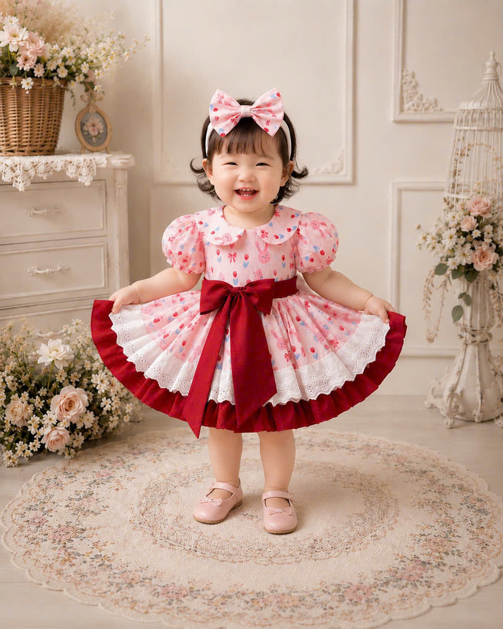 Tulip Bunny Lolita Dress 3M-2Y | Spring Baby Dress with Tie Bow | Photoshoot & Party Outfit