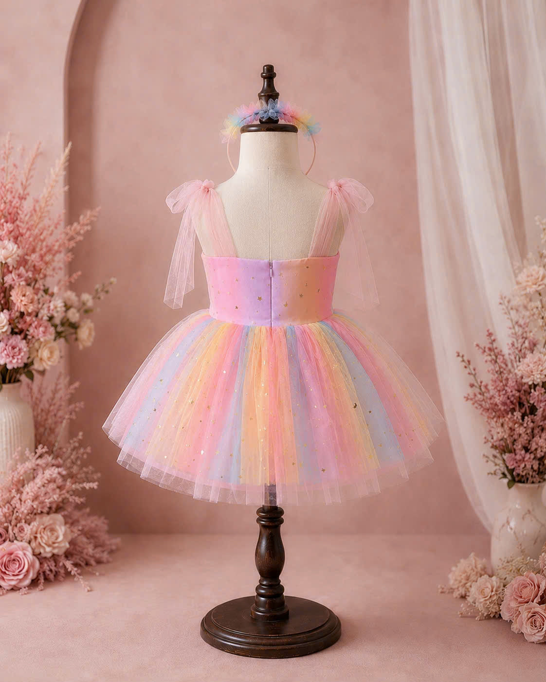 Starlight Rainbow Lolita Dress 0–2Y | Pastel Unicorn Tulle Baby Dress with Hair Clip | Birthday & Photoshoot Outfit