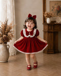 Little Holly Charm Dress 3Months-2Years | Festive Red Baby Dress with Bow | Party & Photoshoot Outfit