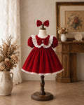 Little Holly Charm Dress 3M-2Y | Festive Red Baby Dress with Bow | Party & Photoshoot Outfit