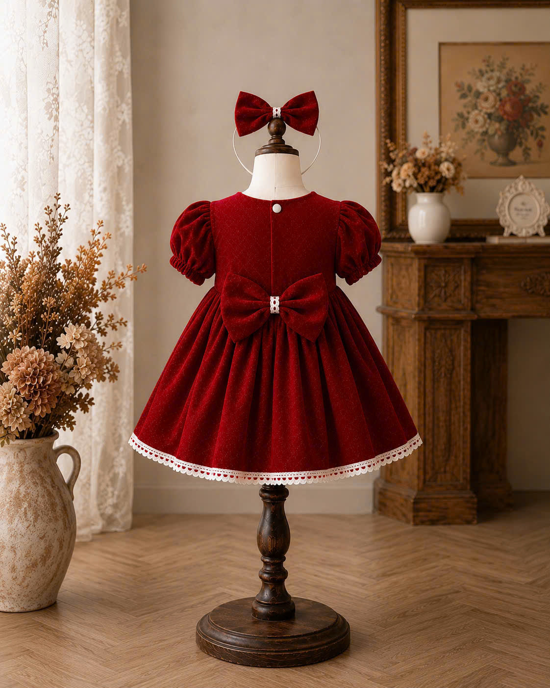 Little Holly Charm Dress 3M-2Y | Festive Red Baby Dress with Bow | Party & Photoshoot Outfit