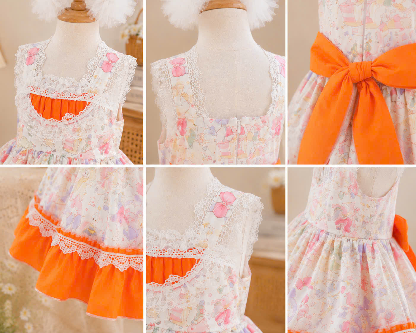 Sweet Whimsy Lolita Dress 0-2Y | Storybook Baby Dress with Pom Pom Hair Clips | Birthday & Photoshoot Outfit