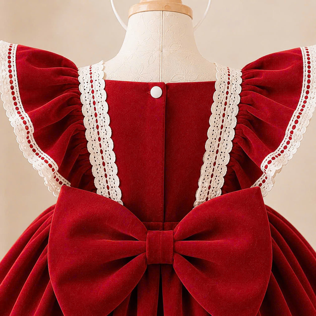 Velvet Dollie Lolita Dress 3M-2Y | Red Velvet Baby Dress with Bow Headband | Party & Photoshoot Outfit