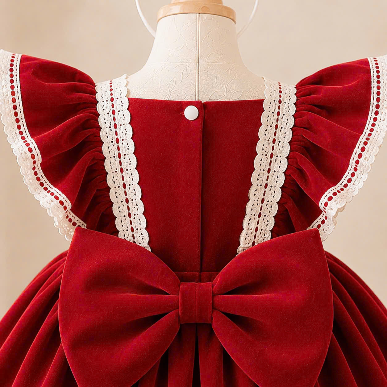 Velvet Dollie Lolita Dress 3M-2Y | Red Velvet Baby Dress with Bow Headband | Party & Photoshoot Outfit