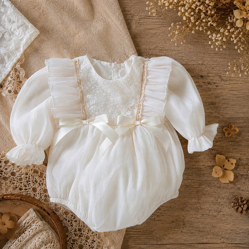Cream Silk Baby Romper NB-12M | Vintage Silk Romper with Bonnet | Party & Photoshoot Outfit