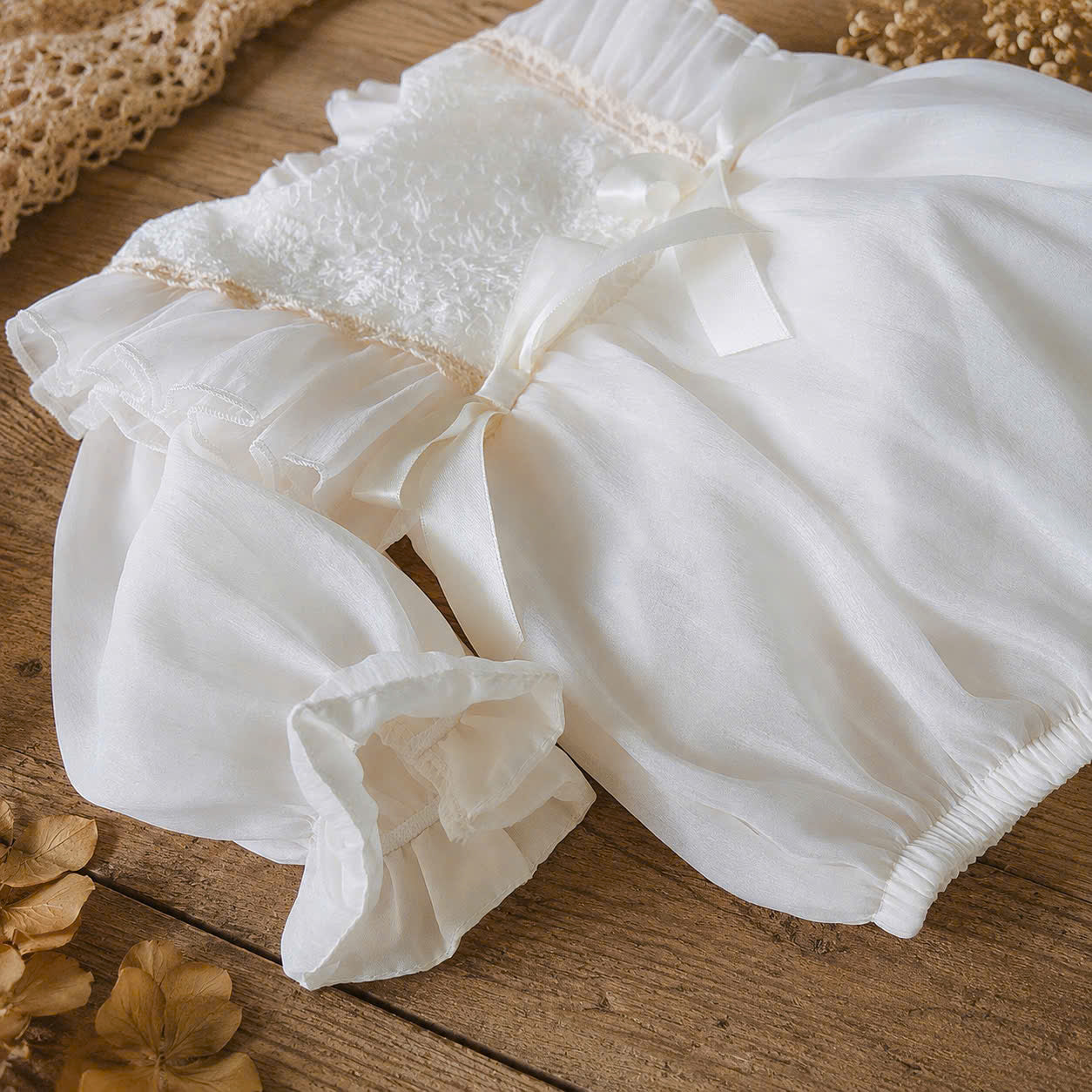 Cream Silk Baby Romper NB-12M | Vintage Silk Romper with Bonnet | Party & Photoshoot Outfit
