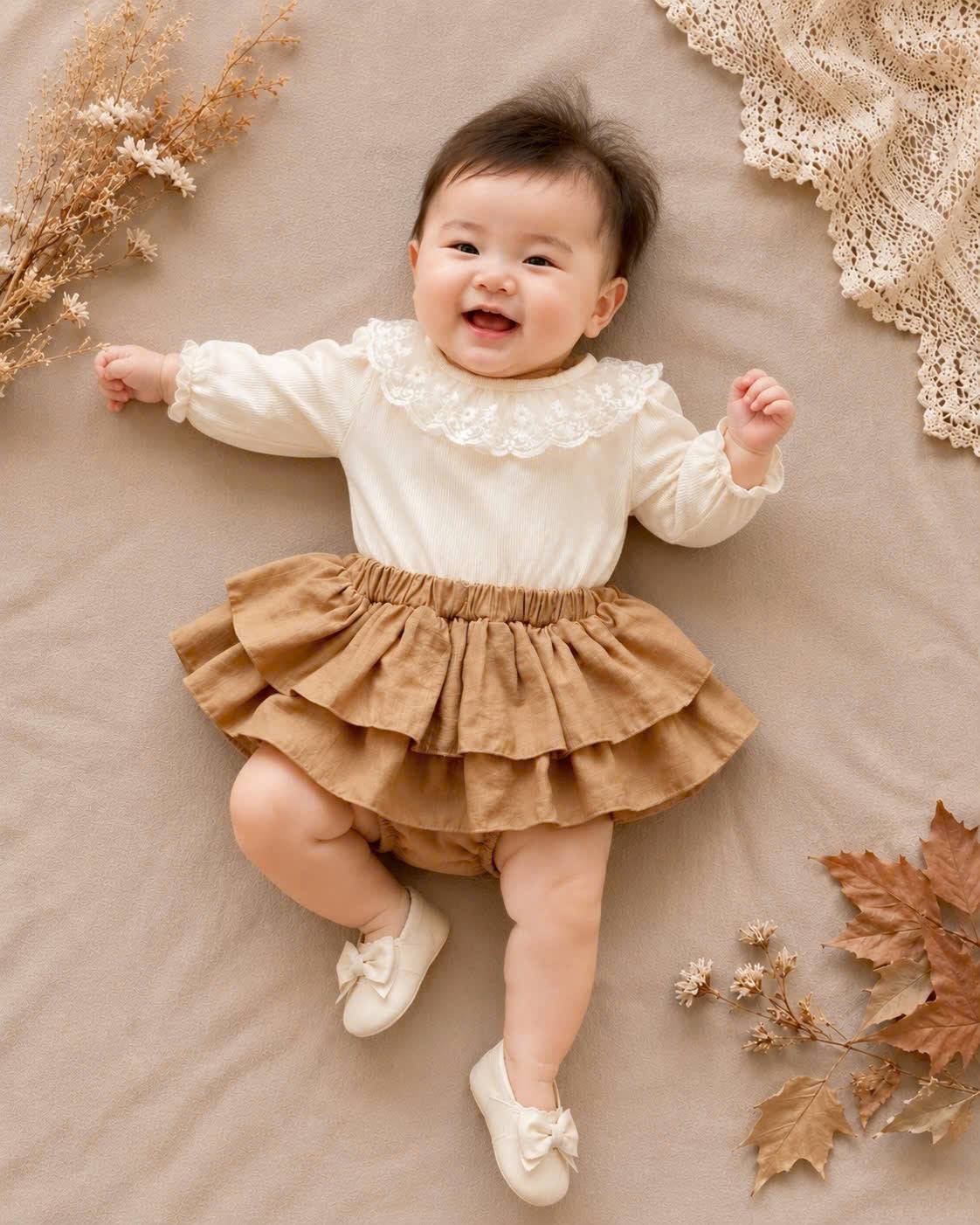 Lace Delight Ensemble NB-2Y | Lace Baby Top & Skirt Outfit | Autumn & Winter Style