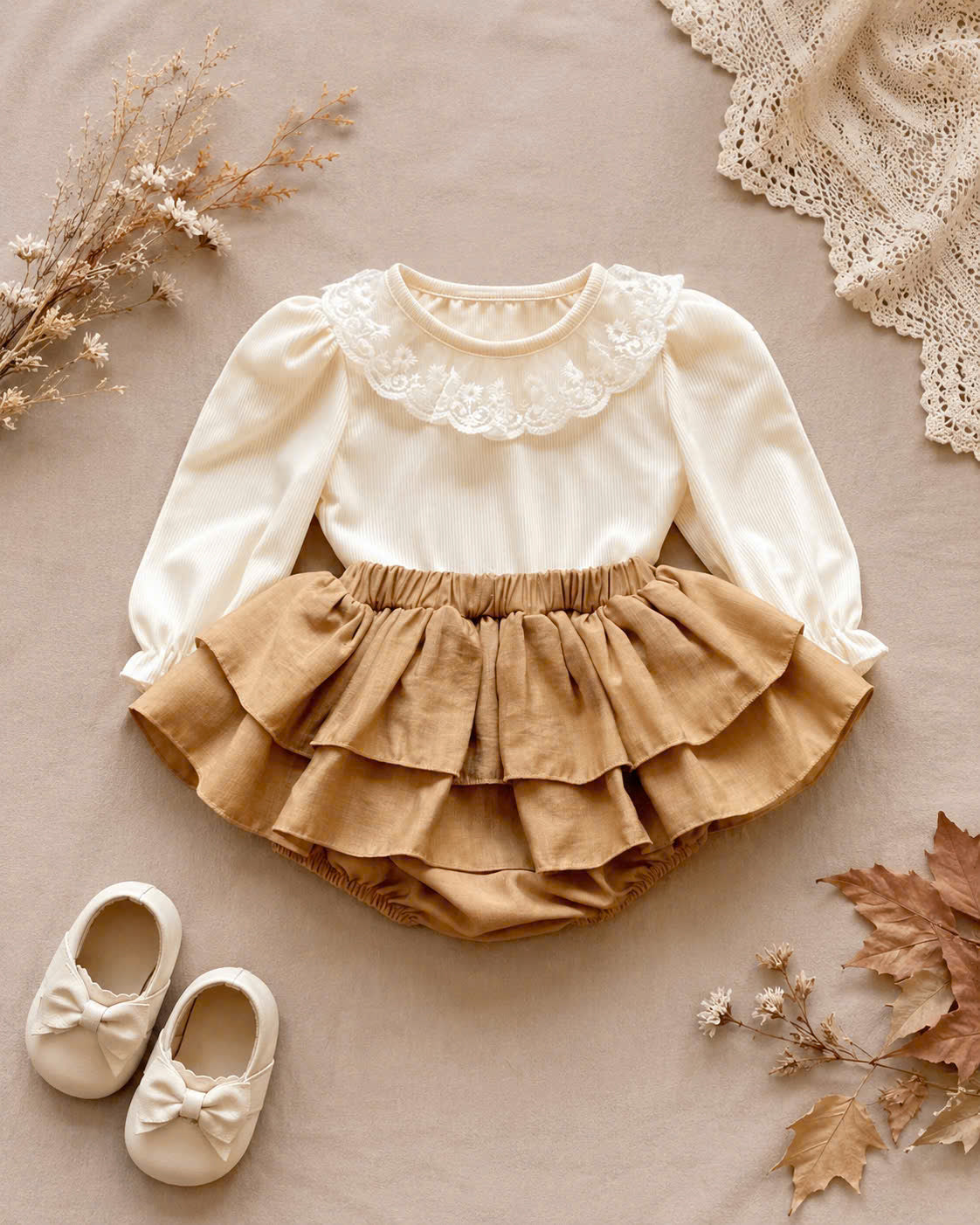 Lace Delight Ensemble NB-2Y | Lace Baby Top & Skirt Outfit | Autumn & Winter Style