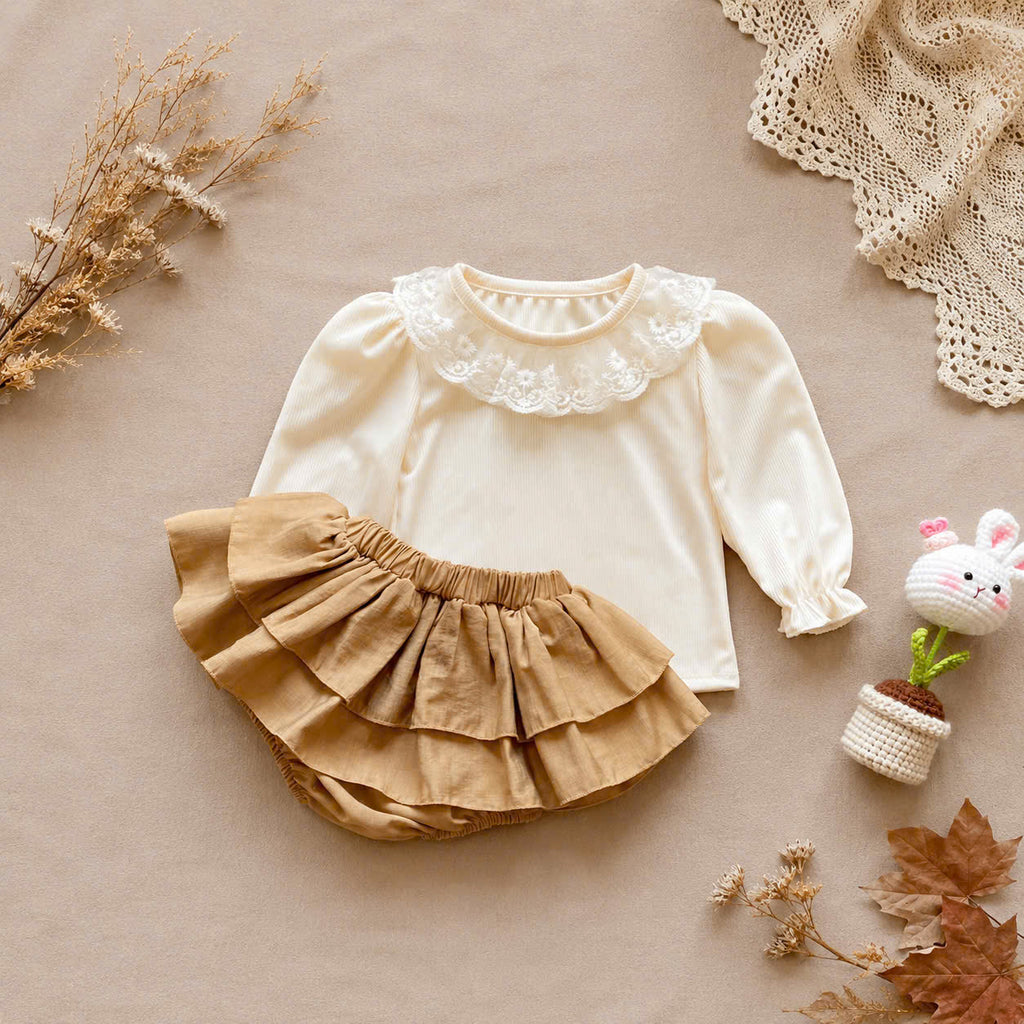Lace Delight Ensemble NB-2Y | Lace Baby Top & Skirt Outfit | Autumn & Winter Style
