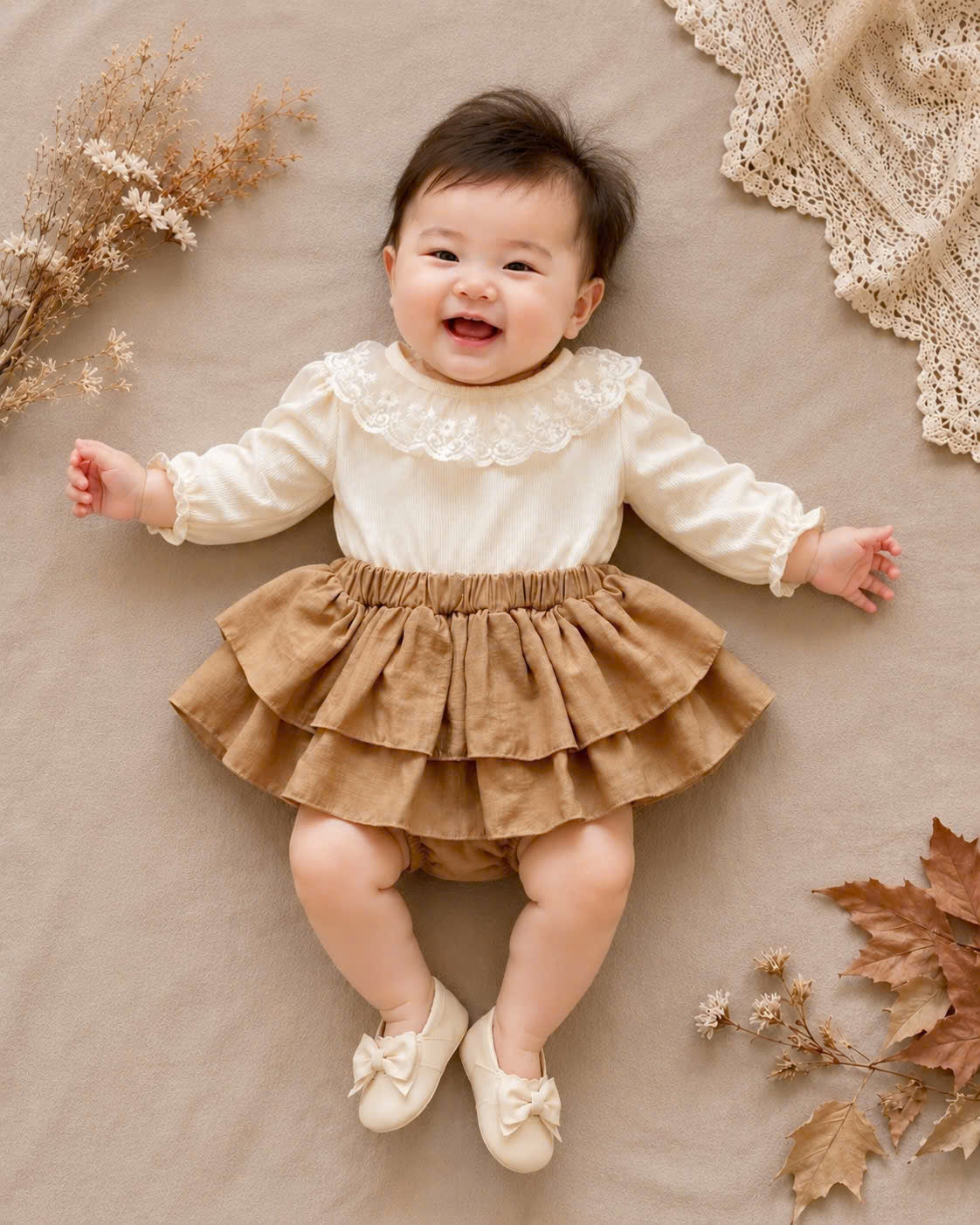 Lace Delight Ensemble NB-2Y | Lace Baby Top & Skirt Outfit | Autumn & Winter Style