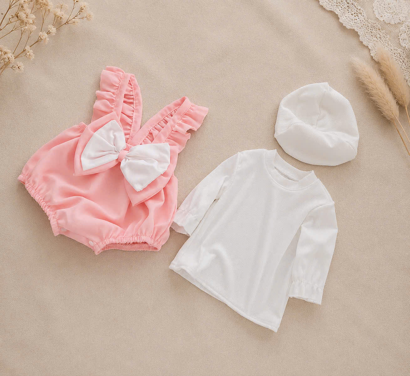 Pink Bow Baby Romper Set NB-12M | Frill Romper with Berek | Everyday & Photoshoot Outfit