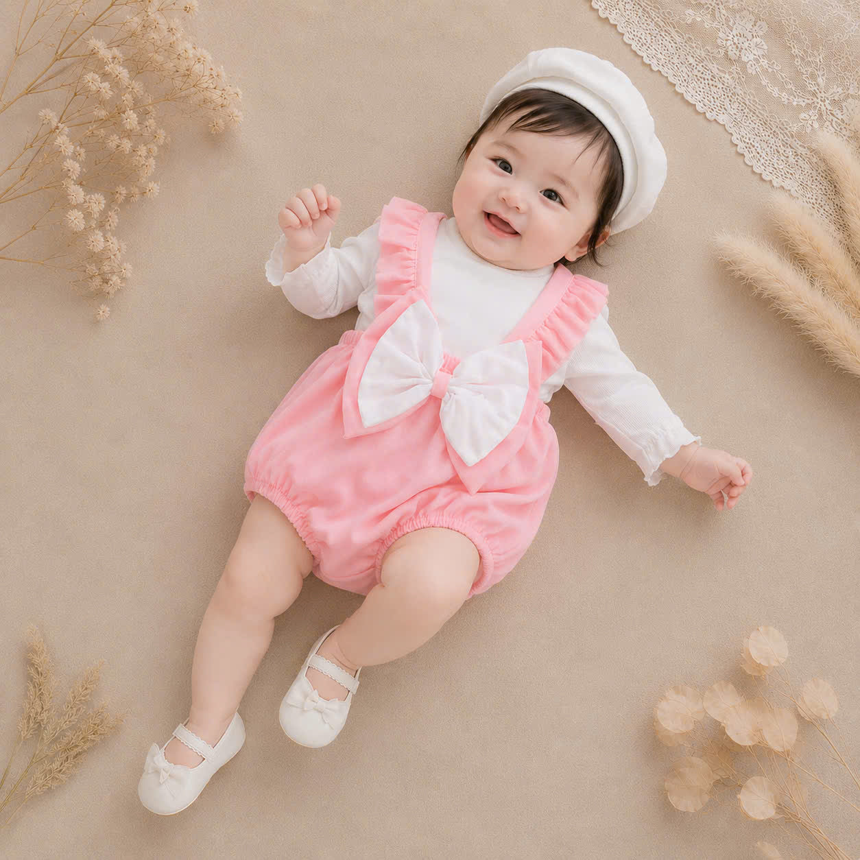 Pink Bow Baby Romper Set NB-12M | Frill Romper with Berek | Everyday & Photoshoot Outfit